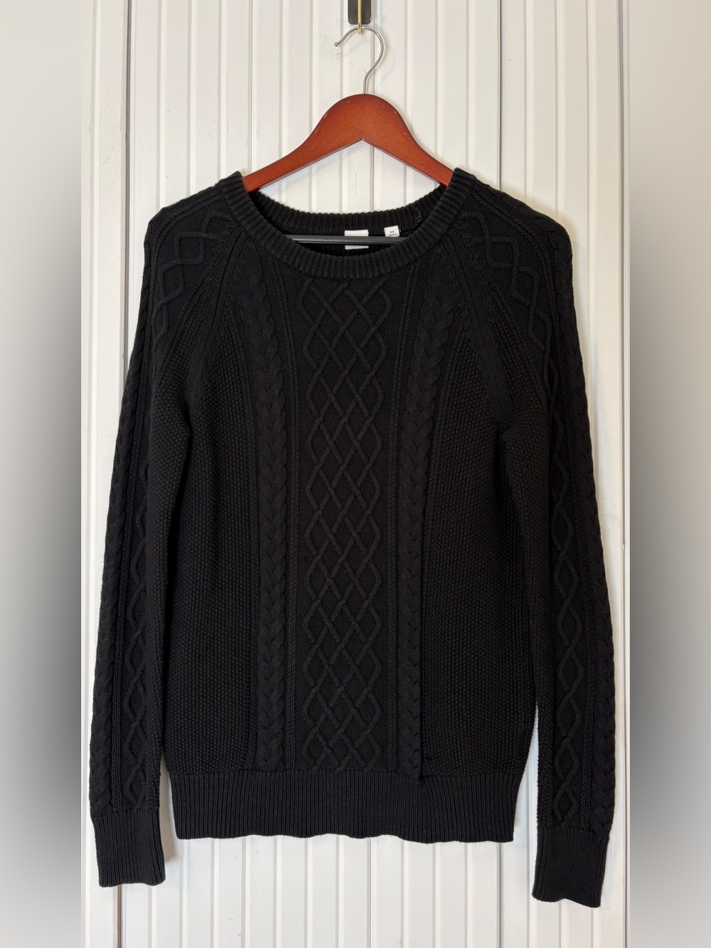 Gap Women Fisherman Cable Knit Sweater Black XS Preppy Old Money Coastal